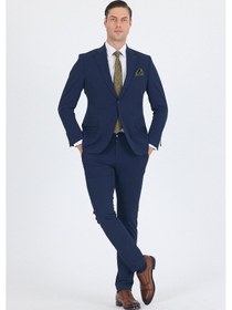 Resim İmza Lacivert Mono Yaka Yarım Astar 6 Drop Slim Fit Beli Lastikli Takım Elbise 1001250121 Lacivert 
