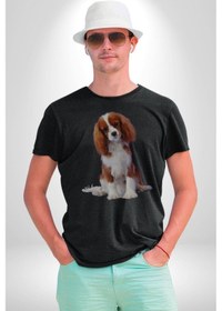 Resim Cavalier King Charles Spaniel Unisex Unisex Siyah Organik Baskılı T-shirt Penye Yüksek Kalite Siyah 