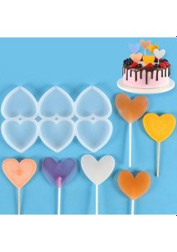 Resim Tahtakale Toptancı Silikon Kalıp Kalp Model Bombeli Ve Düz Şeker Lolipop Kalıbı 6 Lı Çok Renkli 