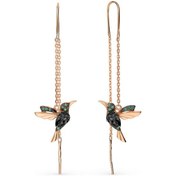 Resim Papatya Silver 925 Ayar Gümüş Rose Kaplama Siyah Taşlı Sallantılı Kuş Küpe 