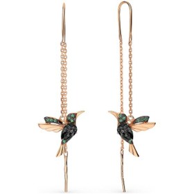 Resim Papatya Silver 925 Ayar Gümüş Rose Kaplama Siyah Taşlı Sallantılı Kuş Küpe 