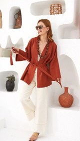Resim Tarçın Keten Yazlık Kadın Kimono - Sİyah 