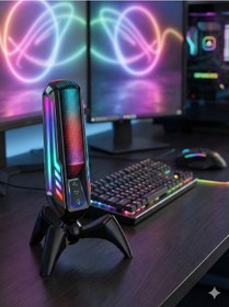 Resim Elyvra Rgb Usb Masaüstü Mikrofon Oyun Canlı Yayın Karaoke Konferans Siyah 