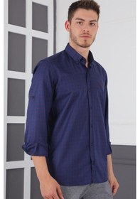 Resim G720 Dewberry Erkek Gömlek-lacivert- Bordo Lacivert- Bordo 
