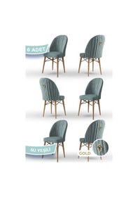 Resim Canisa Ritim Serisi, 1.sınıf Babyface Kumaş Doğal Ahşap Ayak Gold Halkalı 6 Adet Su Yeşili Sandalye Sandalye Su Yeşili Ayaklar Doğal Ahşap 