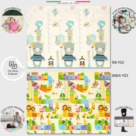 Resim Elele Happy Bear Katlanabilir Oyun Halısı 180 x 200 cm Krem Rengi Eğlenceli Desenli Yumuşak Mat XFD216 