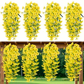Resim 4 Paket Asılı Sabah Güneşi Yapay Çiçekler, Dış Mekan Yapay Çiçekler, Ev Dekorasyonu, Teşekkür, Parti, Bahçe, Veranda, Korkuluk, Bahçe, Fotoğrafçılık, Doğum Günü Hediyesi, Paskalya, Anneler Günü, St. Patrick Günü vb. için Mükemmel - Sezonal Dekorasyon için Bahar Çiçekleri için Mükemmel 