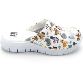 Resim Drmoon Kedi Desenli Comfortflex Taban Hakiki Deri Kadın Sabo Terlik Beyaz 