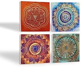 Resim Mandala, Yaşam Çiçeği, Sri Yantra Taş Bardak Altlığı Seti - 4 Parça - Dekoratif, Rustik Mutfak Aksesuarı, 10x10 cm, Kaydırmaz Tabanlı, Şık ve Dayanıklı SC163 