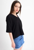 Resim Cotton Mood 9182879 Kobe Yaka Bindirmeli Capri Kol Bluz Sıyah 
