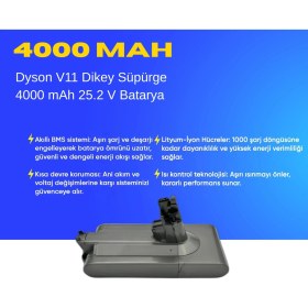 Resim ümit maker Dyson V11 Dikey Süpürge 4000 mAh 25.2 V Batarya - Orjinal Uyumlu Uzun Ömürlü, Yüksek Pil 