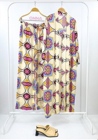Resim Modaonna Kadın Bej Renk Pamuklu Kimono Pantolon Takım Bej 
