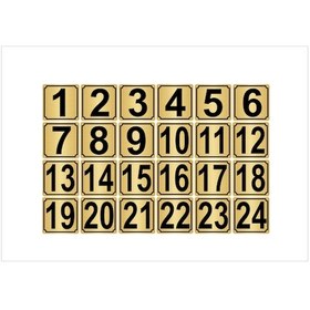 Resim Metal Kapı,masa,dolap Numarası 7cmx7cm 24 Adet (1…24) Altın Renk Metal 