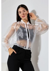Resim Mois Atelier Organze Şifon Tül Bomber Beyaz Ceket Gömlek Tasarım Hediye Büyük Beden Tesettür Beyaz 