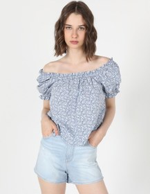 Resim Colin's Colins Regular Fit Kare Yaka Çiçekli Kadın Mavi Karpuz Gömlek Cl1058769 Q1.v1 Ble Mavi 