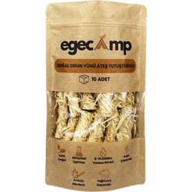 Resim EgeCamp® Doğal Odun Yünü Ateş Başlatıcı - 10'Lu Paket - 2 KUTU (10 PAKET) 