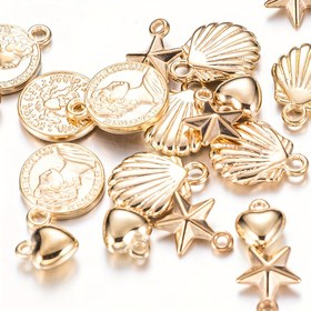 Resim 50 Adet Altın Yıldız Kabuk Kalp CCB Boncuk Charms Plastik Para Kolye Diy Takı Yapımı El Yapımı Bilezik Kolye Küpe Aksesuarları 