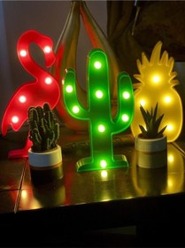 Resim 3'lü Led Işıklı Dekoratif Flamingo Kaktüs Ananas Masa Duvar Gece Lambası Bebek Oda Lambası 