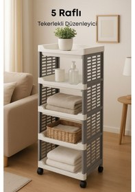 Resim Grimorlife 5 Raflı Banyo Düzenleyici Mutfak Rafı Banyo Dolabı Çok Amaçlı Plastik Mutfak Düzenleyici Gri 