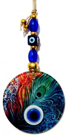 Resim Füzyon Cam Tavus Kuşu Tüyü Desenli 12x12 Cm Nazar Boncuklu 12x30 Cm El Yapımı Duvar Süsü Nazarlık 