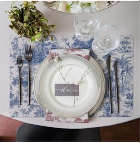 Resim Saklı Bahçe - Mavi Kumaş Amerikan Servis 4'lü Set Keten Kumaş Ulusl. Yıkama Ve Solmama Sertifikası Çok Renkli 