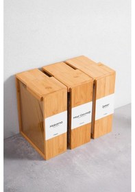 Resim Digithome Bambu 3'lü Saklama Kutusu Etiketli Dikdörtgen Bakliyat Saklama Kabı Gıda Organizeri-mg-002 Kahverengi 