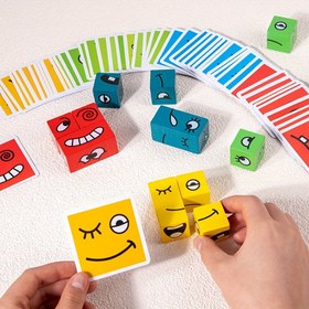 Resim Magic Cube Yüz Değiştirme Oyunu - 4 Oyunculu Ahşap Bulmaca Gençler için, Etkileşimli Aile Eğlencesi ve Erken Öğrenme Oyuncak 