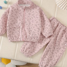 Resim Qidan Dikkatlice Seçilmiş +2 Parça Yüksek Yaka Çiçek Baskılı Kız Çocukları İçin İlkbahar Sonbahar Kış Moda Spor Günlük Kıyafet, Dış Mekan İçin Mükemmel 