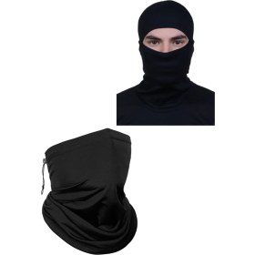 Resim E-Taktik Siyah Kar Maskesi İpli Boyunluk Termal Bere Seti 
