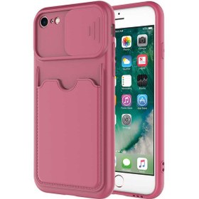 Resim Case World Caseworld Apple iPhone 8 Kapak Lensi Açılır Kapanır Kamera Korumalı Kartvizitli Silikon Kılıf - Pudra 