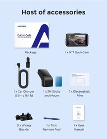 Resim Azdome Dash Kamera M17 1080p Ön Cam Dahili Adas Gps Araba Kamera 24h Park Büyük Britanya Front Cam M17 