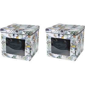 Resim Saklama Kutusu Seti Tropikal Desenli Pencereli 2 Adet 28x28x26cm 