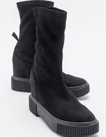 Resim luvishoes 3042 Siyah Süet Dolgu Topuklu Kadın Bot 