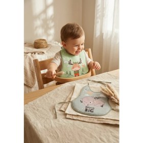 Resim Babydonat Nordic Dream 2'li Organik Pamuklu Sıvı Geçirmez Bebek Mama Önlüğü Seti - Ayıcık ve Geyik Desenli Yumuşak Doku 