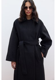 Resim Manuka Düz Kapamalı Kaşe Kaban Siyah Siyah 