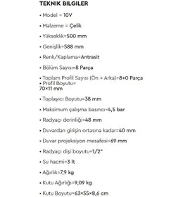 Resim Radiva - Tip 10v Dekoratif Radyatör 500x588 Antrasit - 210v05000588b2ts- 