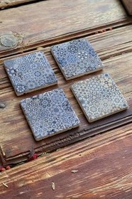 Resim Oscar Stone Decor Baskılı Doğaltaş Bardak Altlığı 4'Lü Set Desen Tile 4Dsn-299 