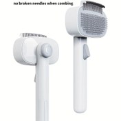 Resim Köpekler ve kediler için 2'si 1 arada Kendinden Temizleyen Tarama Fırçası - Masaj Parçacıkları ile Dolaşık Tarak, Gevşek Alt Kılı ve Matlar için Ergonomik Tek Tıklama Saç Alma Aracı, Beyaz, Dökülme ve Bakım için Köpek Fırçası 