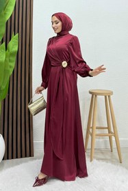 Resim lizatesettür Gül Broş Saten Abiye Bordo 