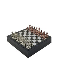 Resim Gifthome Orta Boy Antik Metal Klasik Satranç Takımı Ve Mermer Desenli Sandıklı Mdf Tahtası 30x30x6 Cm. 