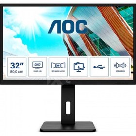 Resim 31.5 AOC Q32P2 IPS 4MS 75MHZ 2XHDMI 1XDP USB 3.2 QHD 2560X1440 HOPARLÖR YÜKSEKLİK AYARI PIVOT VESA SİYAH 