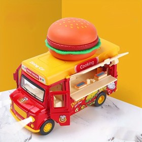 Resim Işık ve Sesli Geri Çekme Gıda Kamyonu Oyuncak Aracı - Plastik Hamburger Temalı Oyun Seti, Gerçekçi Detaylarla, Hayalci Oyun ve Koleksiyon için Mükemmel, 3 Yaş ve Üzeri İçin Uygun 