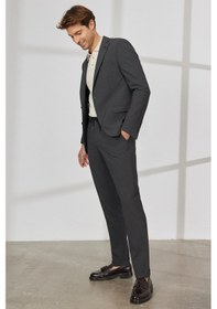 Resim AC&Co / Altınyıldız Classics Erkek Antrasit-kahverengi Slim Fit Dar Kesim Mono Yaka Gofre Desenli Takım Elbise Antrasit - Kahverengi 