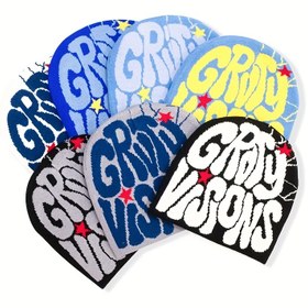 Resim ATHACER Unisex Y2K Skullies & Beanies - Esnek Katlanabilir Örgü Bere, Funky GRITTY VISIONS Desenli, Hip Hop Tarzı, Erkek ve Kadınlar için Sıcak Kışlık Şapka (Mavi/Sarı/Siyah), Rahat Baş Aksesuarı, Dayanıklı Örgü Yapısı, Sokak Modası, Yumuşak Kumaş, Kafatası Bere, Moda Tutkunları İçin 