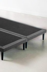 Resim Niron Yatak Slim Karyola 140x200 Çift Kişilik Baza, Metal İskeletli Yüksek Ayaklı Koyu Gri Keten Kumaşlı 