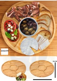 Resim 5 Bölmeli Bambu Yuvarlak Sunum Tabağı Kahvaltılık ,çerezlik 25 Cm 