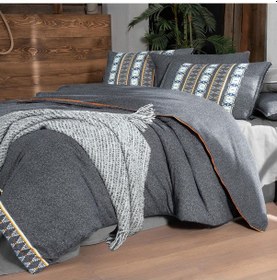 Resim Tomris King Size Battal Boy %100 Pamuk Flanel Pazen Nevresim Takımı Gri Gri 