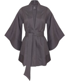 Resim Glow Organik Keten Kimono Elbise Koyu Gri - Standart 