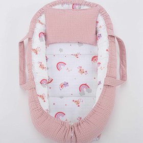 Resim Babynest ve Yastık - Çift Taraflı - Pudra Petek - Pembe Gökkuşağı 