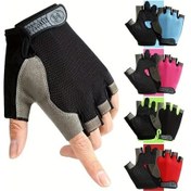 Resim Elmpaly Kırmızı Yarım Parmaklı Fitness Eldiveni - Kaymaz Ağırlık Antrenmanı Ve Bisiklet Kırmızı 